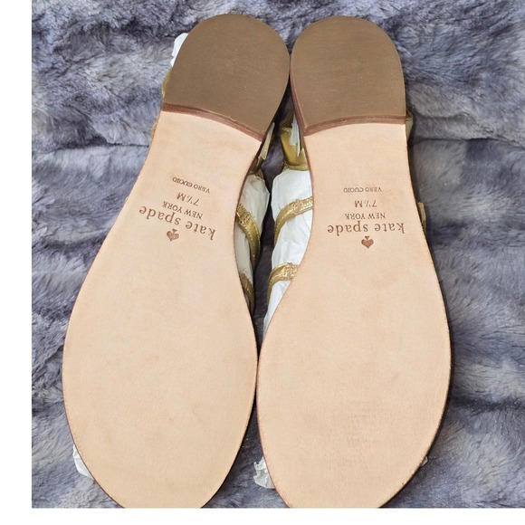 NWB Kate Spade New York Sadia Gold Metallic Nappa Flower Gladiator Sandal 7.5 - Picture 6 of 8